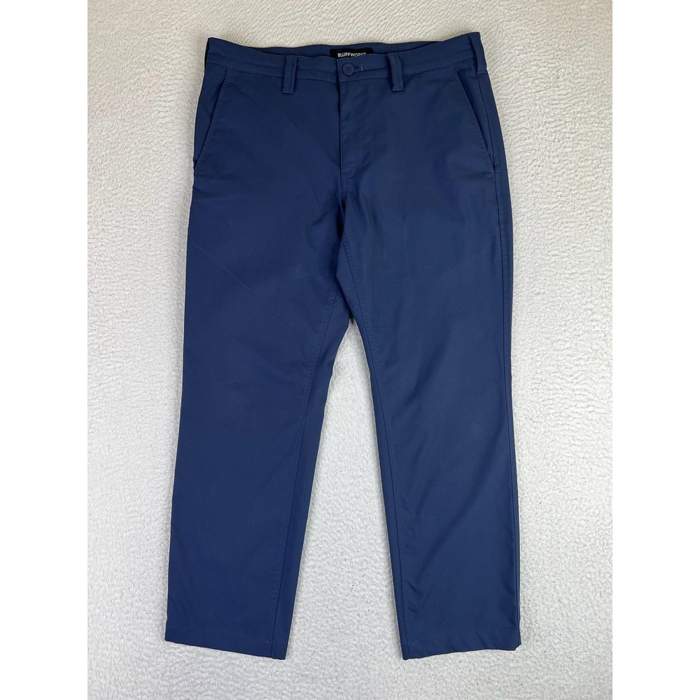 Bluffworks Pants Mens 32x28 Blue Ascender Slim Fit Tailored Travel Chino